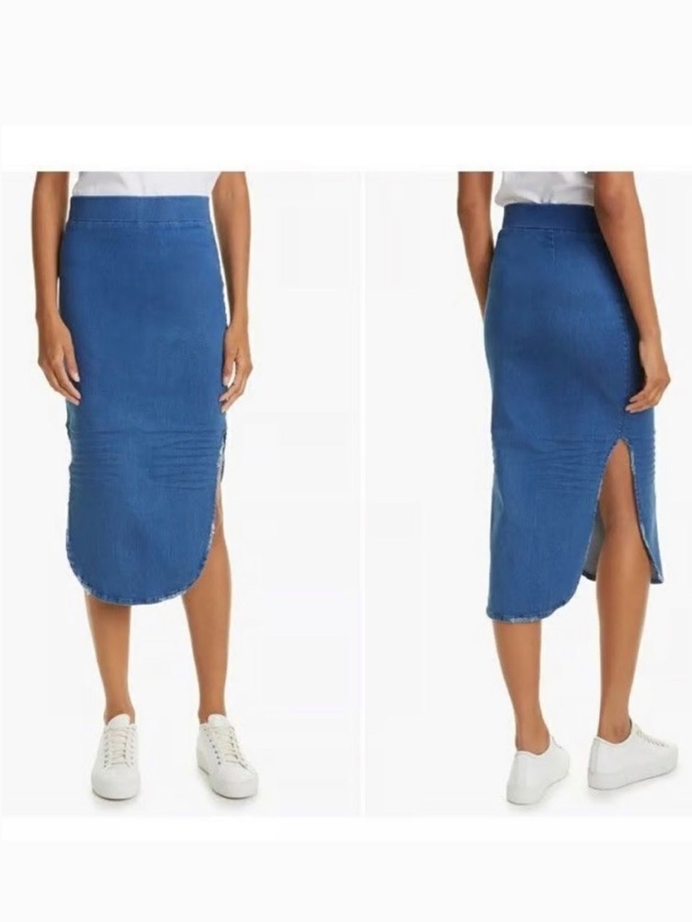 Frank & Eileen donegal Navy Denim Curved-Hem Midi Skirt - Picture 2 of 10